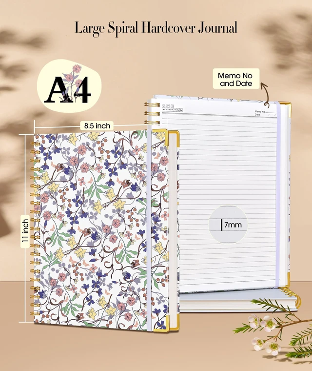 Alt view image 3 of 7 - Cute Spiral Notebook Journal for Women, 200 Pages Lined Notebooks 8.5 x 11, A4 Large Hardcover Spiral Journals with 100 GSM Thick Paper, College Ruled Notebook for Writing Work School, Purple Floral