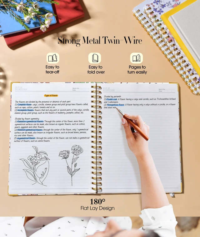 Alt view image 6 of 7 - Cute Spiral Notebook Journal for Women, 200 Pages Lined Notebooks 8.5 x 11, A4 Large Hardcover Spiral Journals with 100 GSM Thick Paper, College Ruled Notebook for Writing Work School, Purple Floral