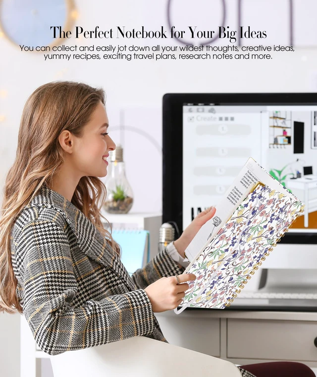 Alt view image 7 of 7 - Cute Spiral Notebook Journal for Women, 200 Pages Lined Notebooks 8.5 x 11, A4 Large Hardcover Spiral Journals with 100 GSM Thick Paper, College Ruled Notebook for Writing Work School, Purple Floral