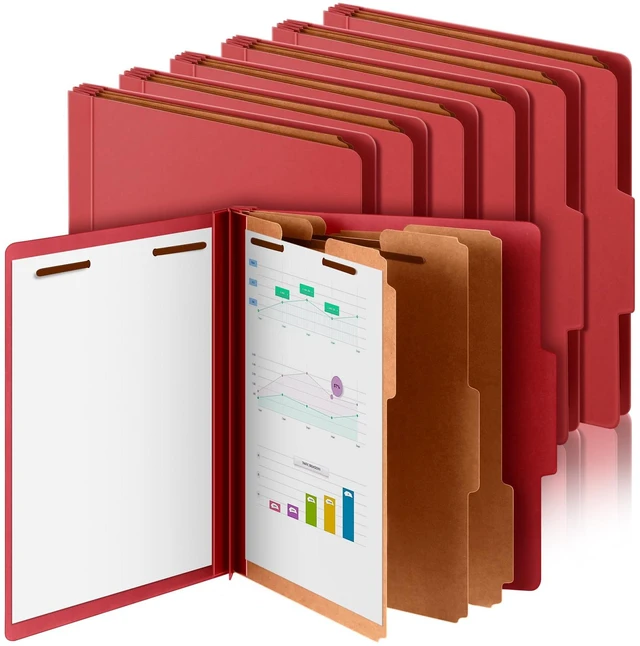 Main image of 12 Pcs Classification Folder Letter Size, 3 Divider File,Red Pressboard Personnel File Folders with Fastener, Expanding Organizer Bulk for Medical, Legal, School Teacher, Office Staff