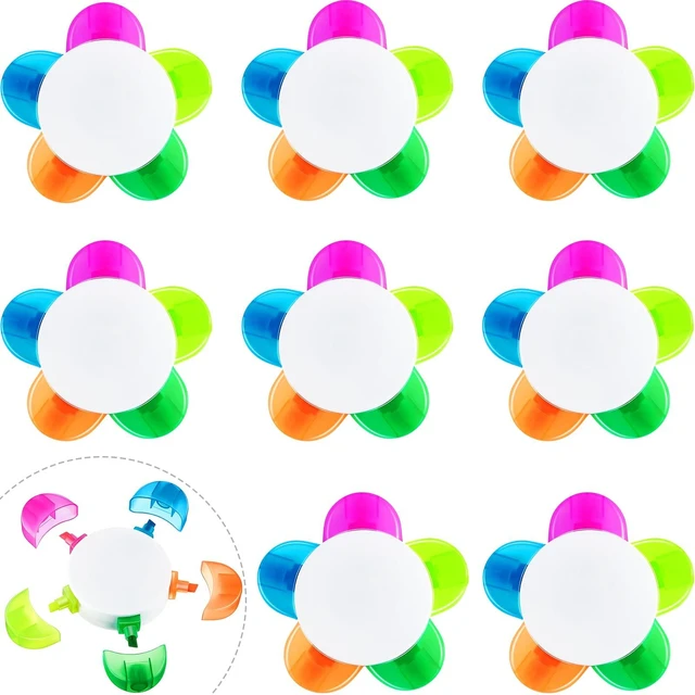 Main image of 9 Pieces Petals Highlighters Assorted Colors 5 in 1 Pens Bulk Flower Shape Watercolor Fluorescent Pens, for Office School Stationery Aesthetic Christmas Supplies, 5 Colors