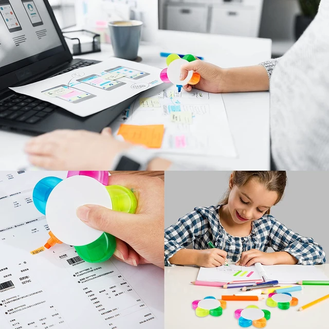 Alt view image 4 of 6 - 9 Pieces Petals Highlighters Assorted Colors 5 in 1 Pens Bulk Flower Shape Watercolor Fluorescent Pens, for Office School Stationery Aesthetic Christmas Supplies, 5 Colors