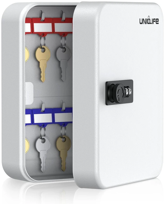 Main image of 20 Position Key Cabinet with Combination Lock Resettable White Digital Security Storage Box Steel Key Organizer with Colorful Key Tag Labels Stickers and Hooks