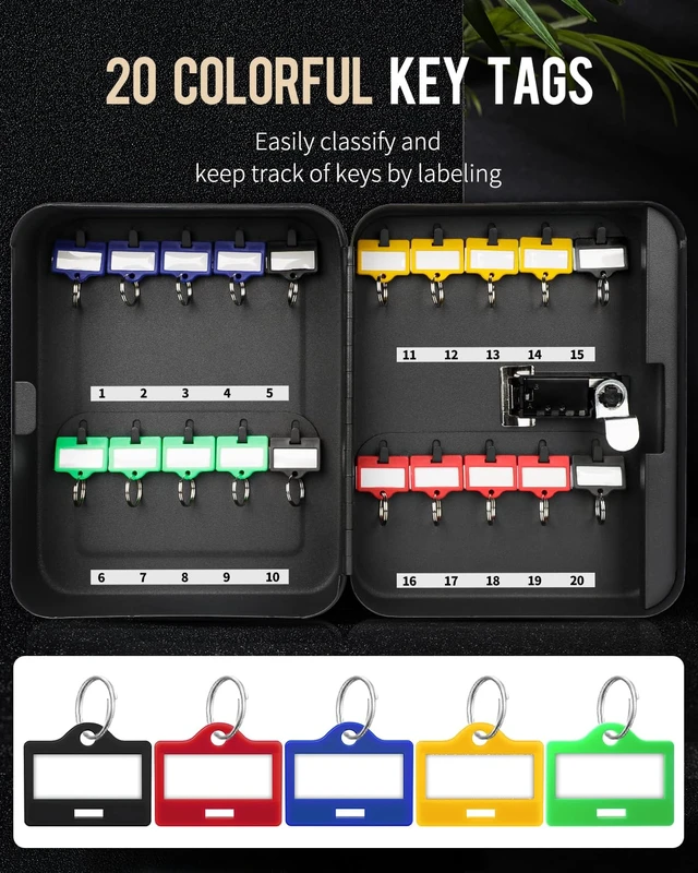 Alt view image 7 of 7 - 20-Key Steel Key Cabinet, Key Box with Combination Lock, Black Resettable digital combination lock, wall mount security storage box for home, offices, schools and business use