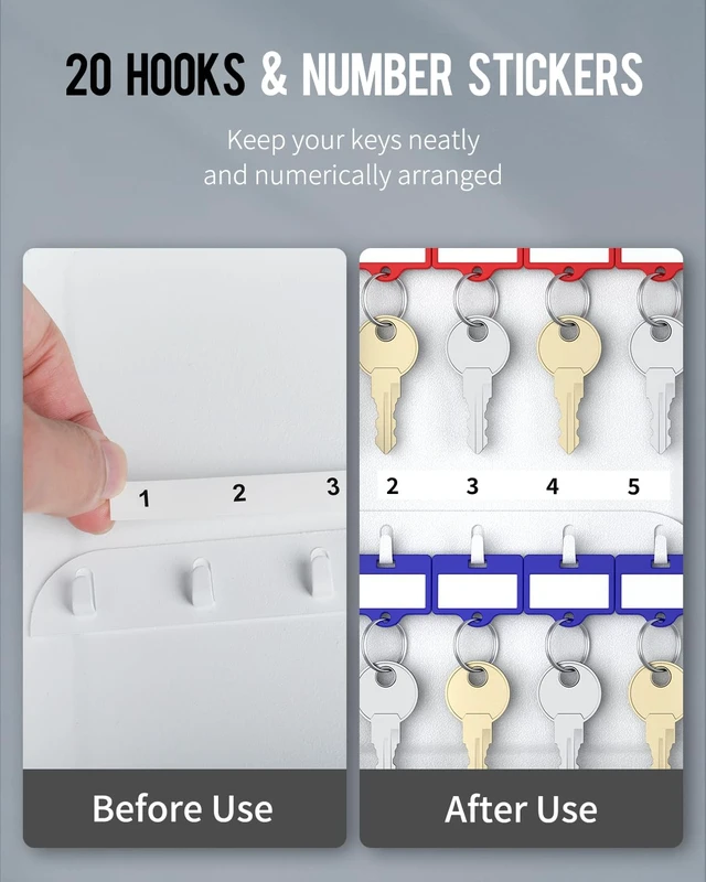 Alt view image 3 of 7 - 20 Position Key Cabinet with Combination Lock Resettable White Digital Security Storage Box Steel Key Organizer with Colorful Key Tag Labels Stickers and Hooks