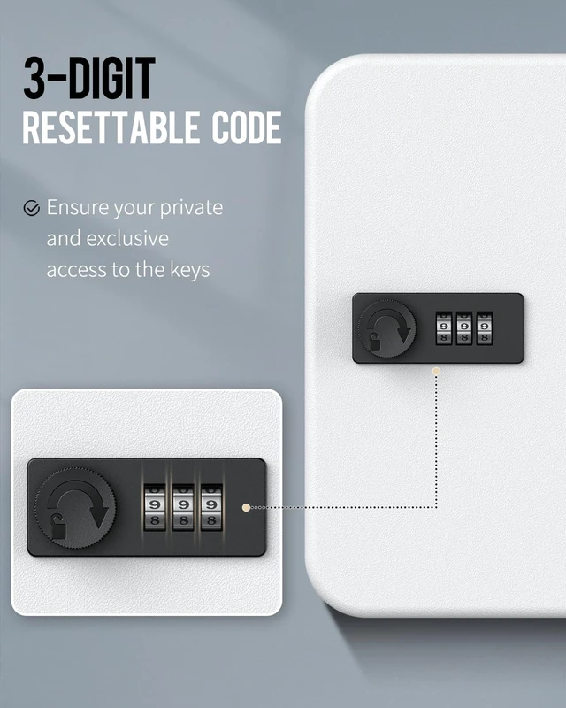 Alt view image 5 of 7 - 20 Position Key Cabinet with Combination Lock Resettable White Digital Security Storage Box Steel Key Organizer with Colorful Key Tag Labels Stickers and Hooks