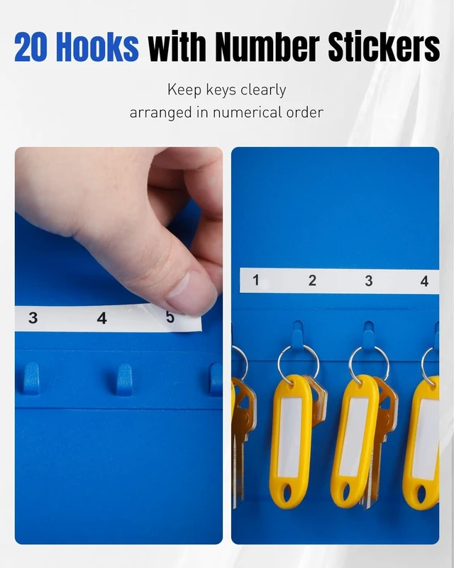 Alt view image 2 of 7 - 20 Keys Key Lock Box with Code, Wall Mount Lock Box for Keys with Code, Key Organizer with Tags, Key Cabinet, Key Storage Box for Home Office & Company, Blue