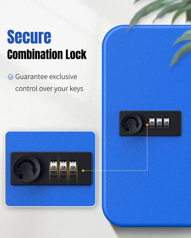 Alt view image 4 of 7 - 20 Keys Key Lock Box with Code, Wall Mount Lock Box for Keys with Code, Key Organizer with Tags, Key Cabinet, Key Storage Box for Home Office & Company, Blue