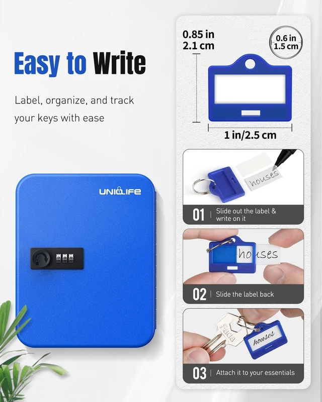Alt view image 7 of 7 - 20 Keys Key Lock Box with Code, Wall Mount Lock Box for Keys with Code, Key Organizer with Tags, Key Cabinet, Key Storage Box for Home Office & Company, Blue