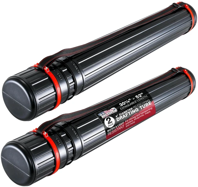 Main image of Poster Tube - Telescoping Adjustable, 4" Diameter 2-Pack - 30.25" to 52" Long Storage Tube - Art Poster Carrier Holder & Blueprint Storage Drafting Tube Travel & Protection