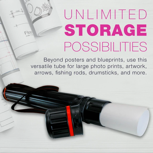 Alt view image 5 of 6 - Poster Tube - Telescoping Adjustable, 4" Diameter 2-Pack - 30.25" to 52" Long Storage Tube - Art Poster Carrier Holder & Blueprint Storage Drafting Tube Travel & Protection
