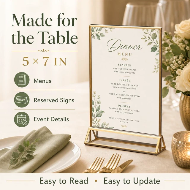 Alt view image 4 of 7 - 14 Pack Acrylic Sign Holder 5x7 Gold Frames, Wedding Table Number Holders Double Sided Vertical Clear Display Stand, Picture Holders for Tables, Menus, Flyers, Party and Office Decor