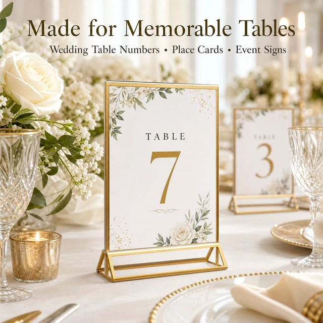 Alt view image 5 of 7 - 14 Pack Acrylic Sign Holder 5x7 Gold Frames, Wedding Table Number Holders Double Sided Vertical Clear Display Stand, Picture Holders for Tables, Menus, Flyers, Party and Office Decor
