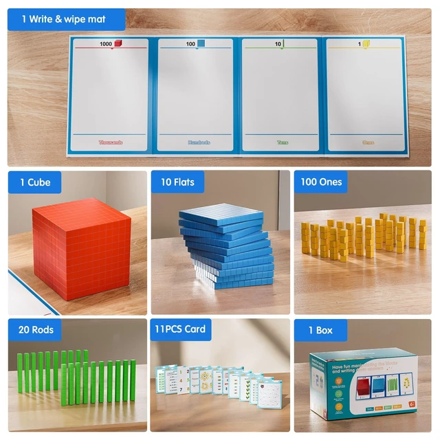 Alt view image 7 of 7 - Plastic Base Ten Blocks 143 pcs Base 10 Math Manipulatives for Kids Place Value Blocks Kindergarten Counting Cubes for Kids Math, Math Manipulatives for Early Counting Math Toy for 1st Grade