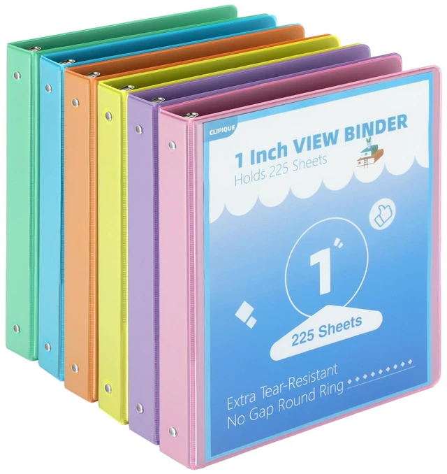 Main image of 1 Inch Binders 3 Ring,6 Pack Three Ring Binder with 2 Pockets,PVC-Free,Customizable Clear View Cover for 8.5 x 11'' Letter Size Papers, Round Ring Ideal for School, Office Supplies