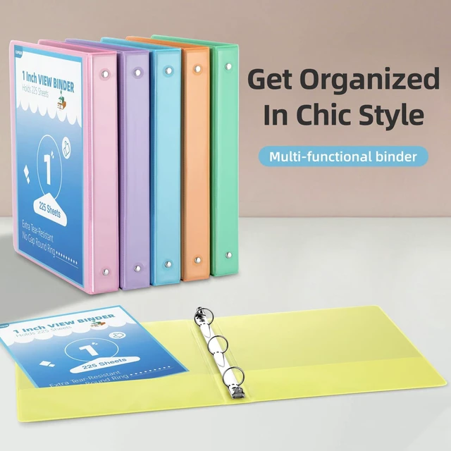 Alt view image 4 of 7 - 1 Inch Binders 3 Ring,6 Pack Three Ring Binder with 2 Pockets,PVC-Free,Customizable Clear View Cover for 8.5 x 11'' Letter Size Papers, Round Ring Ideal for School, Office Supplies