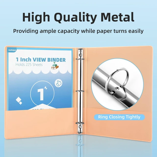 Alt view image 5 of 7 - 1 Inch Binders 3 Ring,6 Pack Three Ring Binder with 2 Pockets,PVC-Free,Customizable Clear View Cover for 8.5 x 11'' Letter Size Papers, Round Ring Ideal for School, Office Supplies