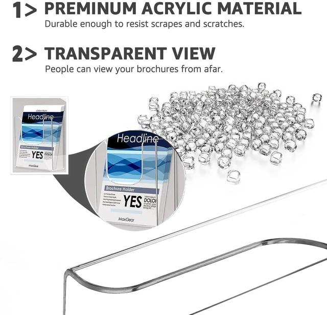 Alt view image 3 of 7 - Acrylic Brochure Holder Wall Mount, 6 Inch Wide, 3 Pack Durable Clear Acrylic, Easy to Install with Screws, U-Shaped Design for Easy Access, Fits 6x9 Brochure or Literature