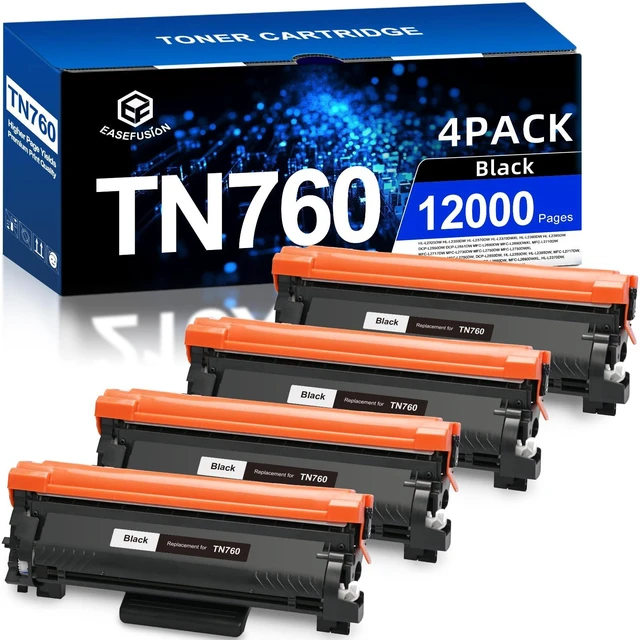 Main image of Replacement for Brother TN760 High Yield Black Toner Cartridge 4-Pack Use with MFC-L2710DW MFC-L2750DW HL-L2350DW HL-L2370DW HL-L2395DW L2390DW DCP-L2550DW