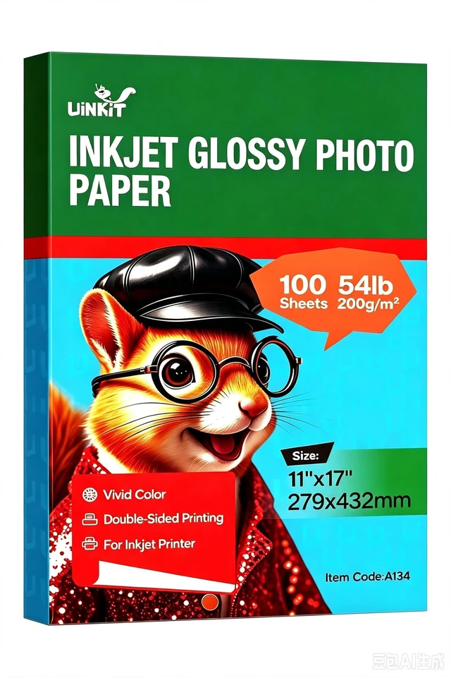 Main image of 54lb Double-Sided Glossy Inkjet Photo Paper, 11x17, 100 Sheets 200gsm, 9.5mil fast-dry paper for posters, playbills, obituaries, bulletins, gallery displays, photos, and brochures