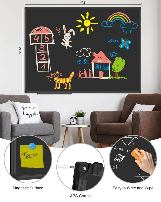 Alt view image 2 of 6 - XBoard Magnetic Chalkboard Blackboard 48 x 36 Inches Chalk Board/Black Board with Black Aluminium Frame