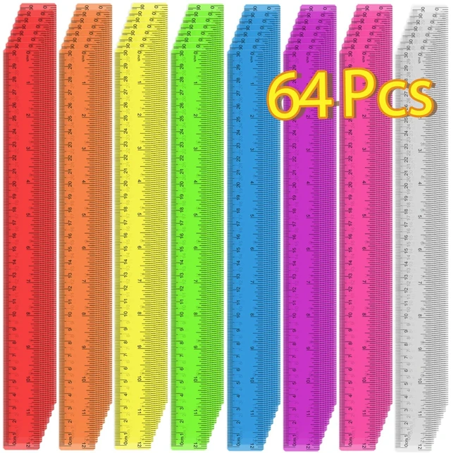 Main image of 64 Pack Plastic Ruler 12 Inch in Bulk, Plastic Rulers in Assorted Colors, Clear Ruler with Inches and Centimeters, Transparent Rulers Bulk for Kids Back to School, Classroom, Office, Home Supplies