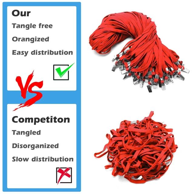 Alt view image 7 of 7 - 100Pcs Lanyard for ID Badge and 100Pcs Horizontal Name Badge ID Card Holder Flat Neck Lanyards with Clip Clear Plastic Waterproof Name Tag Badge ID Card Holders, Red