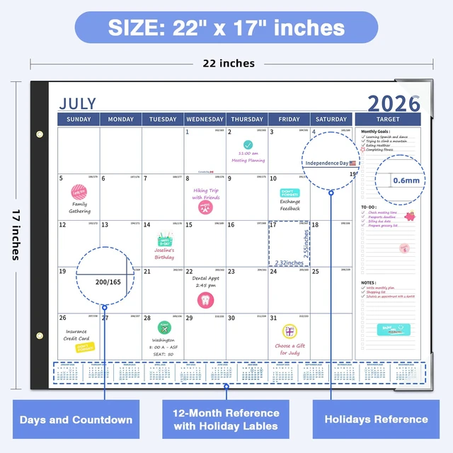 Alt view image 4 of 6 - Bule Calendar 2026-2027 Large 22'' x 17'' Monthly Calendar Planner, 18 Month Deskpad Calendar for Seniors, Office, Family, Use July 2026 - Dec 2027