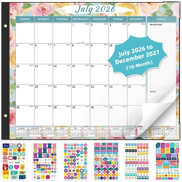 Main image of Calendar 2026-2027 Large Desk Calendar 2026 Monthly Desktop Calendar 22'' x 17'', 18 Month Family Office Calendar with Plastic Cover, Use July 2026 - Dec 2027, Watercolor Floral
