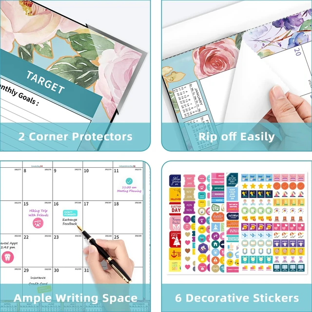 Alt view image 3 of 7 - Calendar 2026-2027 Large Desk Calendar 2026 Monthly Desktop Calendar 22'' x 17'', 18 Month Family Office Calendar with Plastic Cover, Use July 2026 - Dec 2027, Watercolor Floral