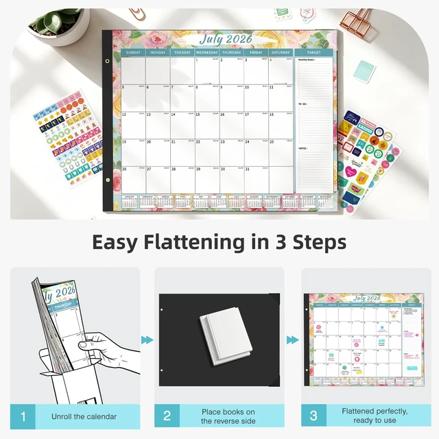 Alt view image 6 of 7 - Calendar 2026-2027 Large Desk Calendar 2026 Monthly Desktop Calendar 22'' x 17'', 18 Month Family Office Calendar with Plastic Cover, Use July 2026 - Dec 2027, Watercolor Floral