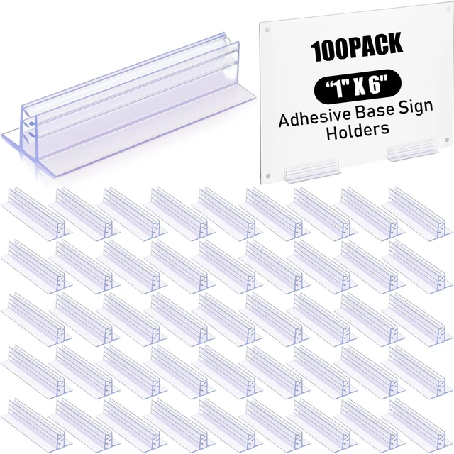 Main image of 100 Pcs Sign Holder, Adhesive Base Sign Holders Multiple Uses for Counters, Warehouses, Base Holders with Strong Adhesive (1*6in)