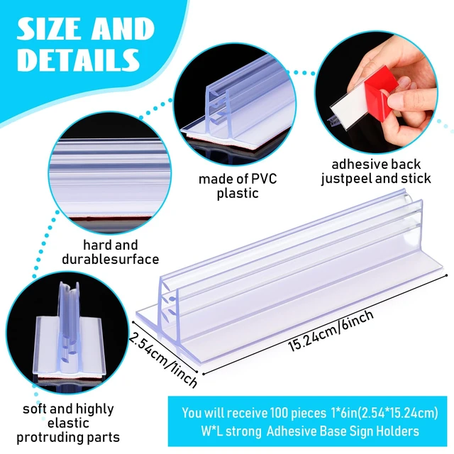 Alt view image 2 of 7 - 100 Pcs Sign Holder, Adhesive Base Sign Holders Multiple Uses for Counters, Warehouses, Base Holders with Strong Adhesive (1*6in)