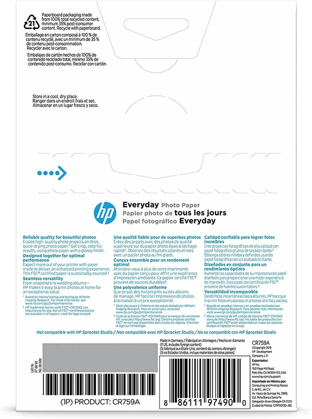 Alt view image 3 of 7 - Everyday Photo Paper, Glossy, 4x6 in, 100 sheets (CR759A)