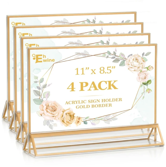 Main image of 4 Pack Acrylic Sign Holder 8.5 x 11 Horizontal, Double-Sided Stand up Table Top Sign Holders, Gold Acrylic Picture Frame Menu Flyer Paper Holder Display Stand for Office Business Store Wedding Party