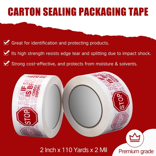 Alt view image 2 of 6 - 30 Rolls 2 Inch Security Packing Tape, Tamper Proof Tape, White 110 Yards x 2 Mil, Sealing Tape for Moving Packing Shipping, Pre Printed If Seal Is Broken Check Contents Before Accepting
