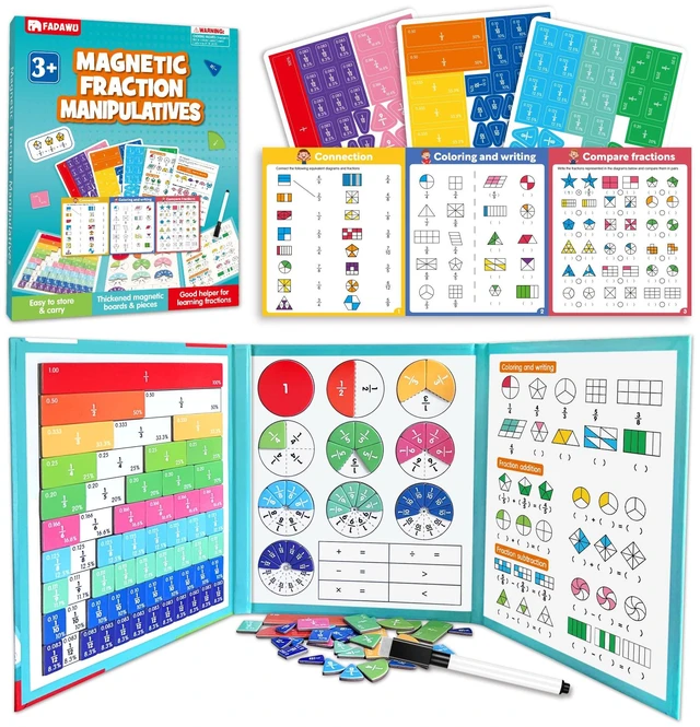 Main image of Magnetic Fraction Educational Puzzle, Fraction Manipulatives Book Montessori Fraction Tiles & Circles Set, Fraction Learning Demonstration Board for Kids, Homeschool & Classroom Manipulatives