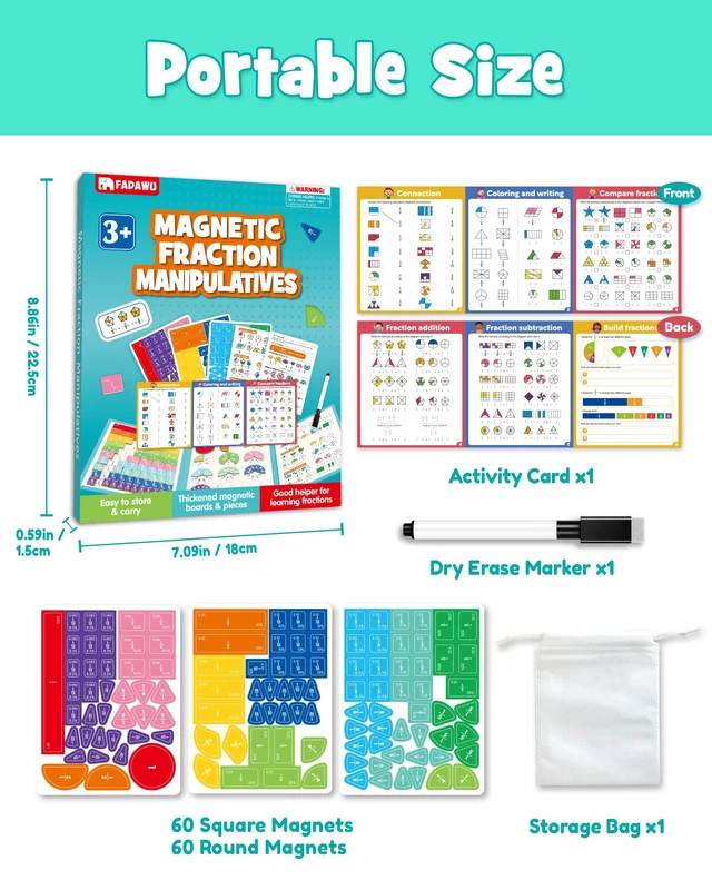 Alt view image 2 of 7 - Magnetic Fraction Educational Puzzle, Fraction Manipulatives Book Montessori Fraction Tiles & Circles Set, Fraction Learning Demonstration Board for Kids, Homeschool & Classroom Manipulatives