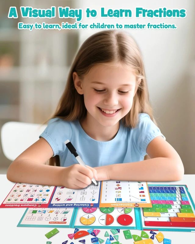 Alt view image 3 of 7 - Magnetic Fraction Educational Puzzle, Fraction Manipulatives Book Montessori Fraction Tiles & Circles Set, Fraction Learning Demonstration Board for Kids, Homeschool & Classroom Manipulatives