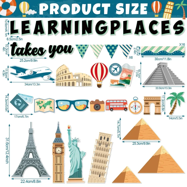 Alt view image 2 of 6 - Learning Takes You Places Bulletin Board Set Classroom Decorations Learning Travel Motivational Travel Around the World Bulletin Board Cutouts for Door Wall Decor Home School Library Supplies