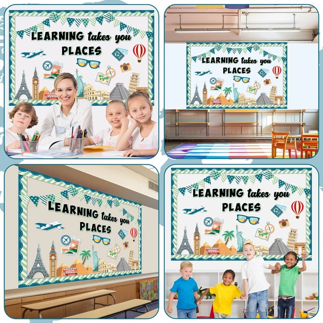 Alt view image 6 of 6 - Learning Takes You Places Bulletin Board Set Classroom Decorations Learning Travel Motivational Travel Around the World Bulletin Board Cutouts for Door Wall Decor Home School Library Supplies