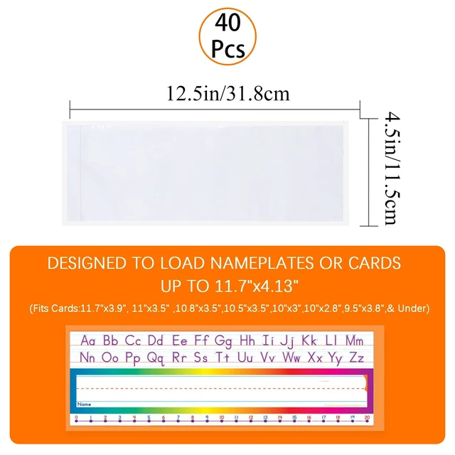 Alt view image 2 of 7 - 40 PCS Nameplate Pocket - 12.5"x4.5" No Residue Self-Adhesive Waterproof Easy Use&Remove Scratch Proof Clear Thicken PVC Name Tag Sleeves Nameplates Holder for Classroom Desks, Office Supplies