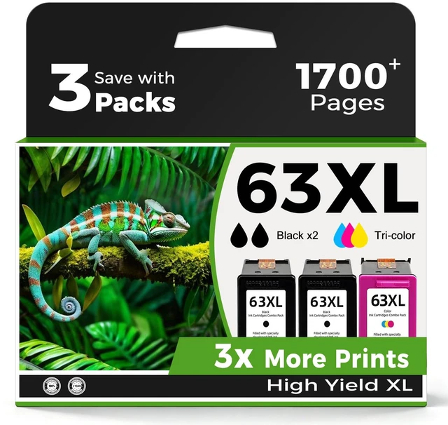 Main image of 63XL Ink Cartridges Replacement for HP 63 XL Black Color Combo Pack HP63XL HP63 Fit for 3830 4650 4652 4655 5200 5252 5255 5258 4520 4512 1112 2132 3630 3632 3631 2130 4510 4654 Printers BK Tricolor