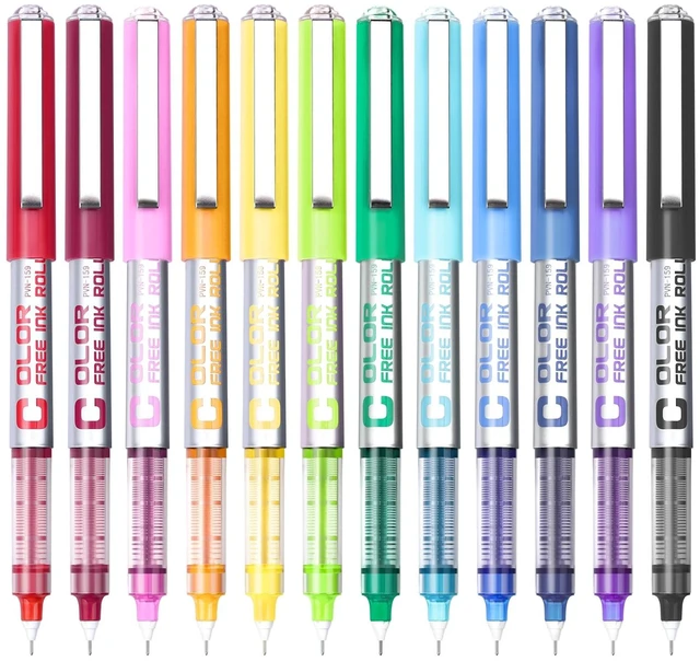 Main image of Roller Ball Pens, Needle Tip, 0.5mm Extra Fine Point, 12 Colors Quick Dry, Liquid Ink Rollerball Pens Fine Point Smooth Writing Pen for Journaling, Note Taking, Office, School Supplies