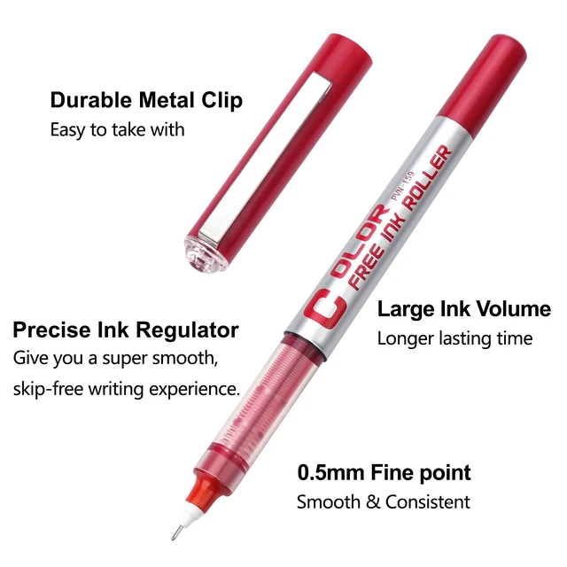 Alt view image 4 of 5 - Roller Ball Pens, Needle Tip, 0.5mm Extra Fine Point, 12 Colors Quick Dry, Liquid Ink Rollerball Pens Fine Point Smooth Writing Pen for Journaling, Note Taking, Office, School Supplies