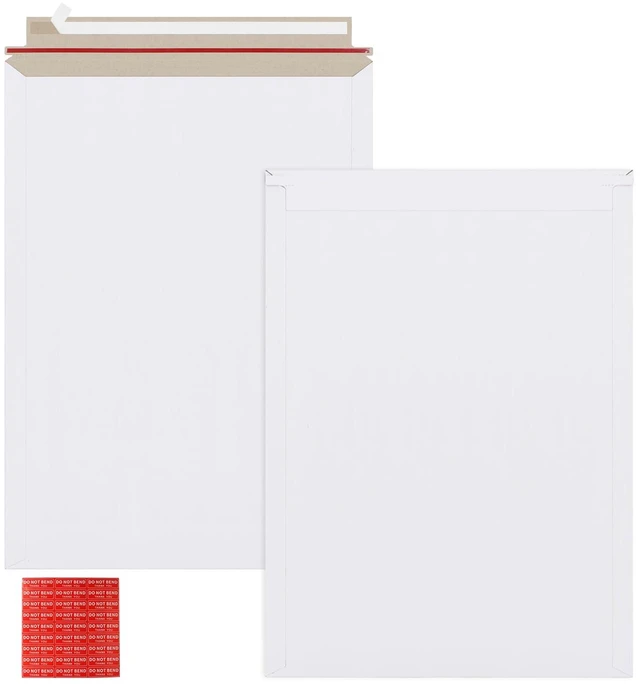 Main image of 25 Pack 13x18 inch Large Rigid Mailer Self Seal Photo Document Mailers, Stay Flat White Cardboard Envelopes White Photography Mailers for CD, Photos, Document