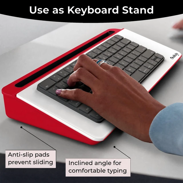 Alt view image 6 of 7 - Red/White Glass Desktop Whiteboard with Storage, Dry Erase Board Work Desk Organizers, Computer Keyboard Stand, Home Office Desk Accessories, Workspace Deskboard Buddy, Small White Board