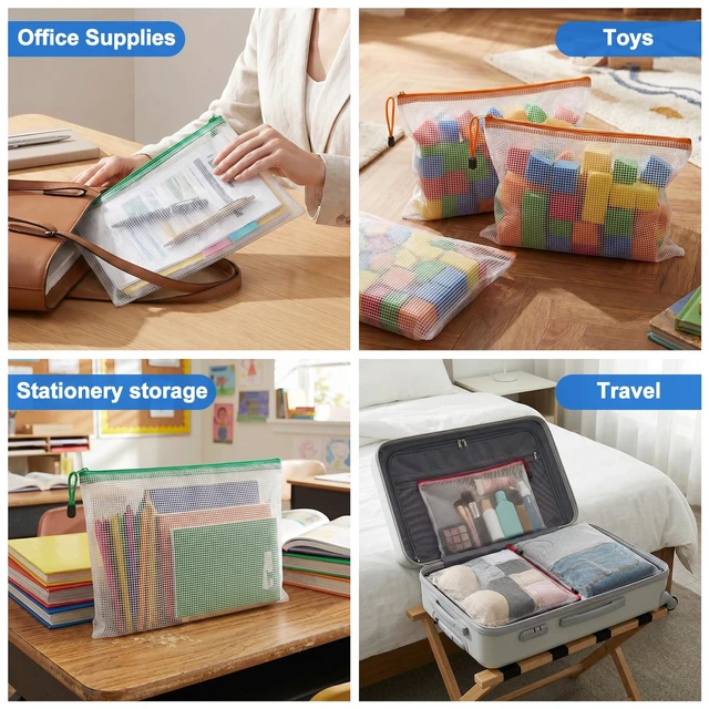 Alt view image 6 of 7 - 120 Pack Mesh Zipper Pouch Bags, A4 Mesh Bags with Zippers in 8 Color, Waterproof Zip File Folder Pouch for Organization Storage, Letter Size Zippers Bag for Classroom/Home/Office