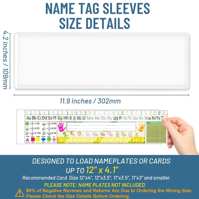 Alt view image 2 of 7 - 30 PCS Nameplate Pockets, 11.9" x 4.3" Self Adhesive Desk Name Tag Sleeves, Thicken PVC, Wrinkles Free and Easy Remove Name Tag Holder for Classroom Student Desk Bins