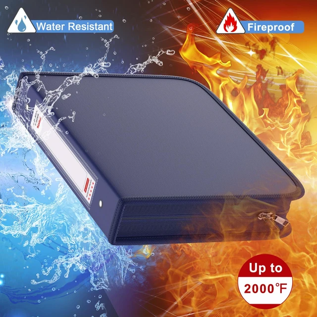 Alt view image 2 of 7 - Fireproof 3 Ring Binder with Zipper, 1.5" D Rings Holds 375 Sheets Fits Letter Size,Compatible with Clear Page Protectors,Built-in Net Pouch Pen Holder,Portable Safe Storage,1 Pack,Blue